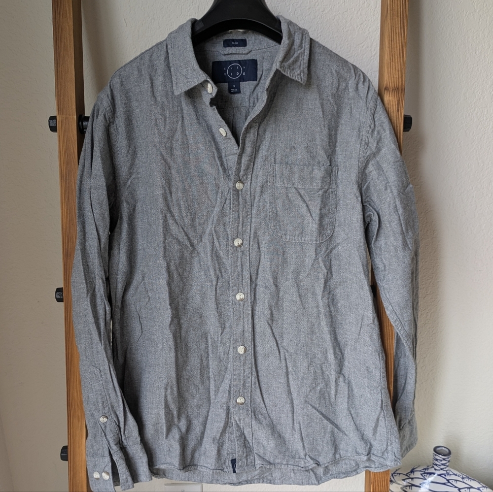 Even Tide Men's Gray Casual Button Down Slim Fit  Shirt - Size S